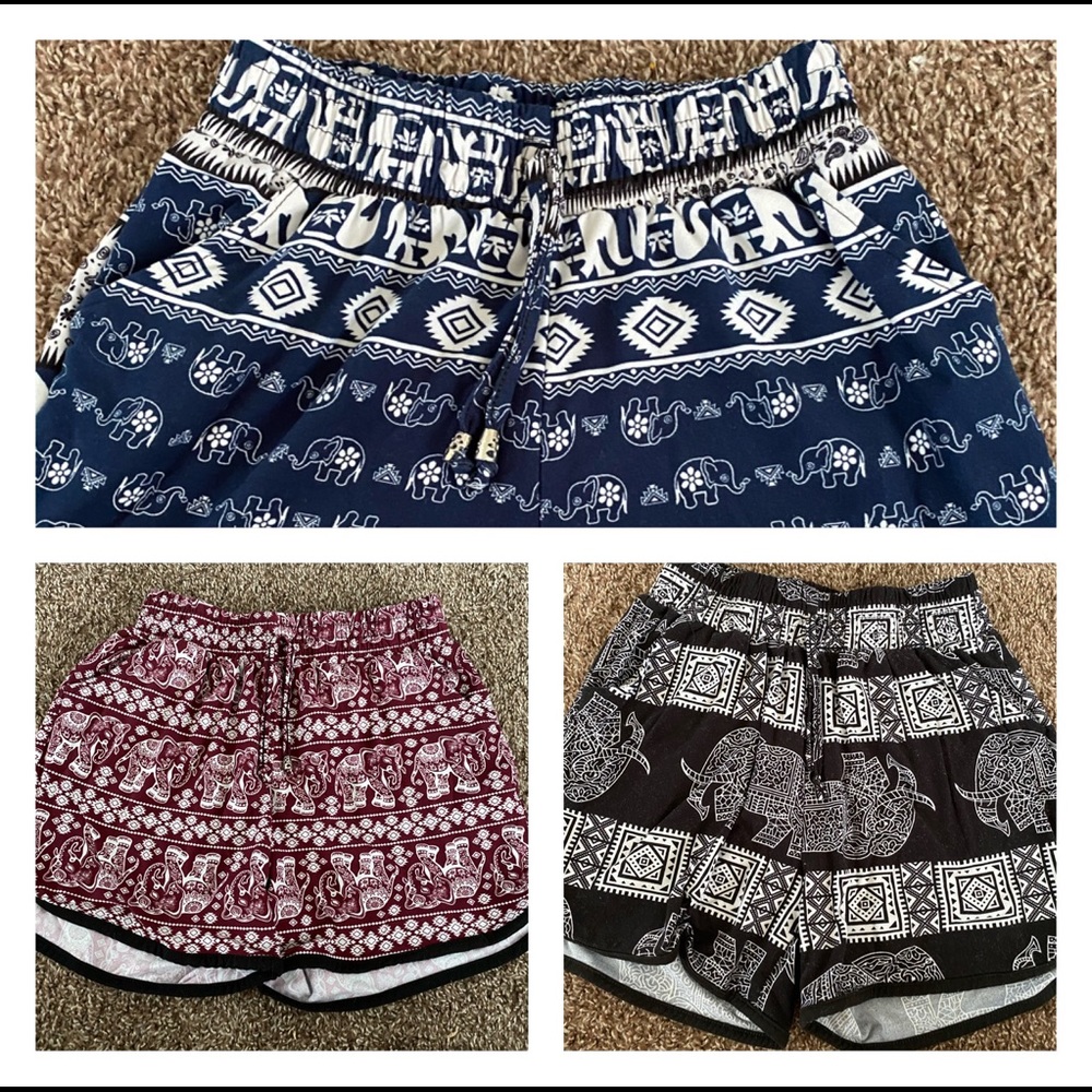 3 pairs of elephant print shorts